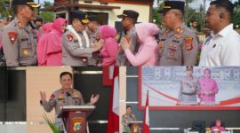 foto istimewa : Tiba dihalama polres banggai langsung di sambut Kapolres banggai AKBP Wayan dan Kapolda Sulteng Irjen Pol. Dr. Endi Sutendi.S.I.K saat berikan arahan di hadapan anggota Polres banggai