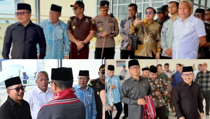 foto istimewa : Tampak Bupati Banggai Amirudin, Bupati Bangkep Rusli Moidady dan Bupati Balut Sofyan Kaefa Langsung Jemput Mendes PDT Yandri Susanto dan Rombongan di Bandara SAA.
