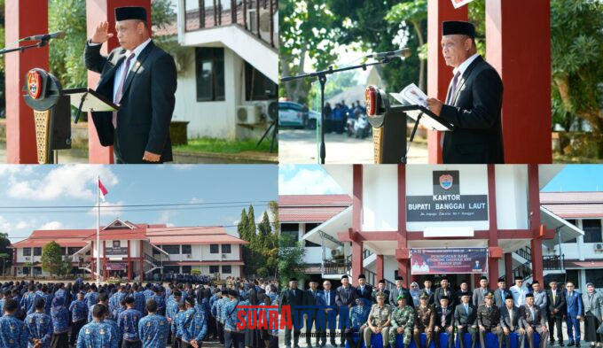 foto istimewa : Wakili Bupati Banggai Laut Sekda Saiful U.Usuria bacakan sambutan Mendagri di upacara Otda ke 30 tahun 2026