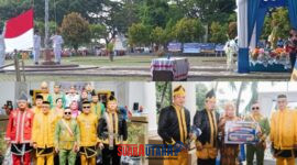 foto istimewa : Bupati Ir H.Amirudin.SP.MP.MM, saat pimpin Upacara bersama unsur Forkopimda sekaligus Serahkan Pemenang undian hadiah motor didampingi Kadisdikbud Safrudin Hinelo.S.STP.M.Si