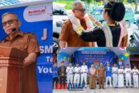 foto istimewa : Wabup Banggai Drs H.Furqanuddin.MM saat Wakili Bupati buka Job Fair SMK Negeri 1 luwuk bacakan sambutan 