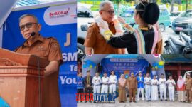 foto istimewa : Wabup Banggai Drs H.Furqanuddin.MM saat Wakili Bupati buka Job Fair SMK Negeri 1 luwuk bacakan sambutan 