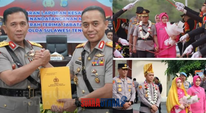foto istimewa : Humas Polda Sulteng  Saat Dilakukan Penyambutan Brigjen Pol. Nasri resmi memimpin Kepolisian Daerah Sulawesi Tengah setelah menerima Pataka “Wira Dharma Brata” dari Irjen Pol (Purn) Endi Sutendi dalam upacara serah terima Yang di dampingi Wakapolda Dr Helmi Kwarta Kusuma Putra Rauf.S.I.K.M.H bersama Istri Narny Helmi Kwarta.M.H