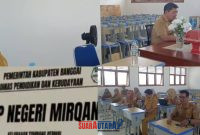 foto istimewa : Kadisdikbud Banggai Safrudin Hinelo.S.STP.M.Si Saat Rapat Bersama Keplsek di SMP Negeri Mirqan