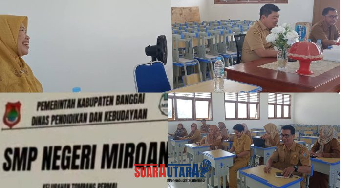 foto istimewa : Kadisdikbud Banggai Safrudin Hinelo.S.STP.M.Si Saat Rapat Bersama Keplsek di SMP Negeri Mirqan