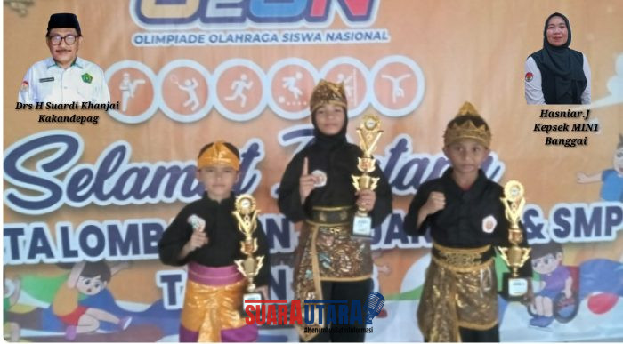 foto istimewa : Tampak tunggal putra, dua atlet MIN 1 Banggai berhasil naik podium. Muh Hafiz Al Farizi Jaliluddin meraih juara kedua, sementara Muh Ghailan Al Khairil berhasil menempati posisi ketiga 
