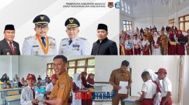foto istimewa : Tampak Sekdisdikbud Syamsul Bahri Lanta.S.STP wakili Kadis Safrudin Hinelo.S.STP.M.SI dan Para siswa siswi serta dewan guru