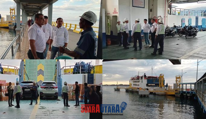 foto istimewa : Suverfaisor ASDP Pagimana Arif.SE bersama Maneger ASDP Jhon lakukan pantauan kondisi KM Mointi sebelum berangkat menuju gorontalo.