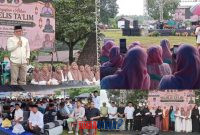 foto istimewa : Bupati Banggai Ir H.Amirudin.SP.MP.MM saat berikan sambutan dan Ustadz Abey Ghifran  dan Camat toili barat berikan santunan Bupati pada ketua Majelis Taklim serta anggota DPRD Banggai Helton Hamid.