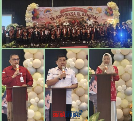 foto istimewa : Kajari banggai Akbar.SH.MH Kadisdikbud Safrudin Hinelo.S.STP.M.Si Dan Kepala Sekolah TK Adhyaksa XL banggai serta seluruh siswa.siswi nya
