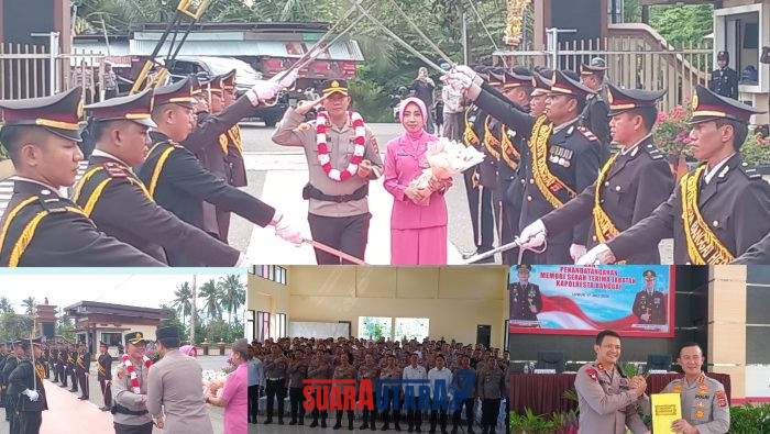 foto istimewa : Tradisi Pedang Pora Menyambut Kapolresta Kombes PolHendri Yulianto dan Penandatangani Nota serah terima jabatan oleh AKBP Wayan Wayracana Aryawan.S.I.K