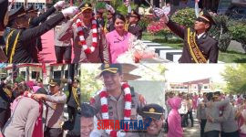 foto istimewa : AKBP Wayan Wayracana Aryawan.S.I.K bersama Nyonya Made Masuk dalam Barisan Pedang Pora di Dampingi Kapolresta Banggai Kombes Pol Hendri Yulianto.S.I.K.M.H bersama nyonya dan AKBP Wayan popong menuju mobil 