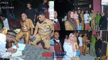 foto istimewa :Wakili Bupati Banggai Kepala Dinas Sosial Hariadi Bola serahkan Bantuan pada warga korban kedua rumah hangus semuanya