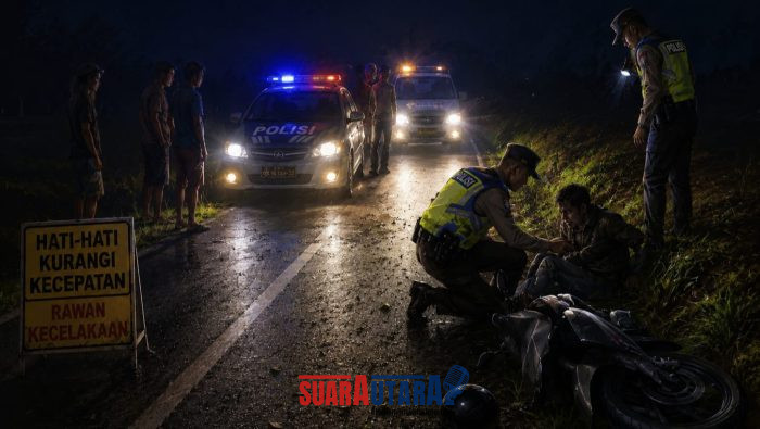 foto istimewa : Tampak Korban dapat pertolongan dari anggota polsek lamala guna di bawa ke rumah sakit terdekat