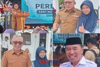 foto istimewa : Bupati Ir H.Amirudin.SP.MP.MM bersama Wabup Drs H.Furqanuddin.MM dan Kepsek MTsN 1 Banggai.Jamil Hasyim serta siswi MTsN 1 Banggai, Aqila Salsabila Al Hafiza dapat uang pembinaan