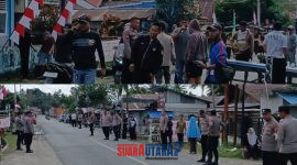 foto istimewa : Saat Kapolsek bersama Anggota Polsek batui buka Palang Jalan yang dipasang yang ditutup masa aksi demo
