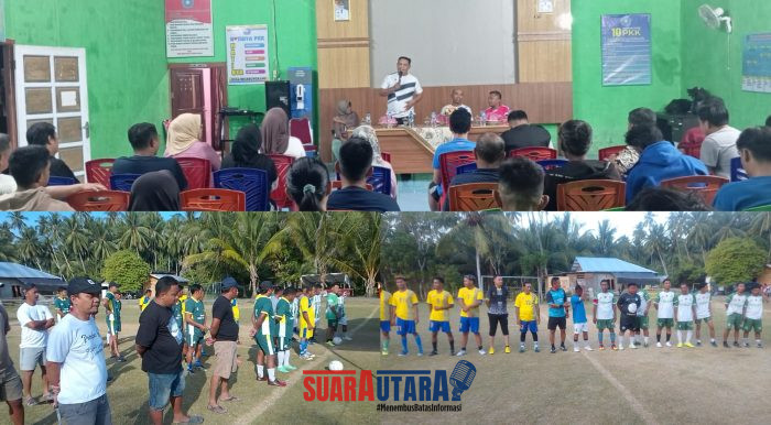 foto istimewa : Berikan Sambutan Camat Lobu Husein Ahmad.S.STP.M.Si pesan junjung tinggi sprortifitas dalam pertandingan