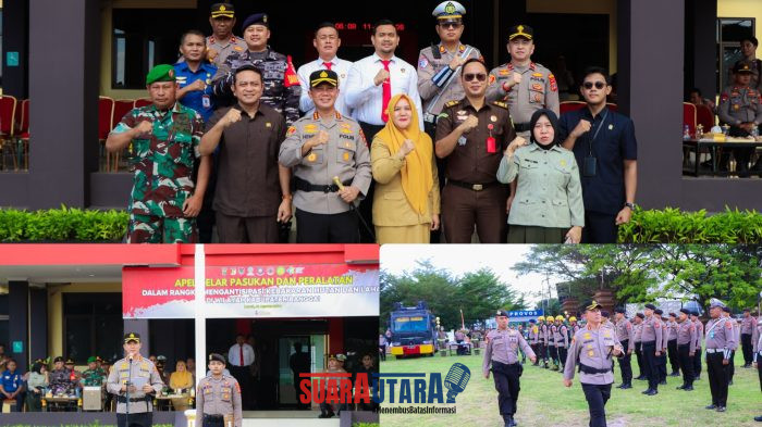 foto istimewa : Kapolresta banggai Kombes Pol Hendri Yulainto.S.I.K.M.H saat Pimpin Apel Kesiapsiagaan Karhutla dan perikanan Barisan 
