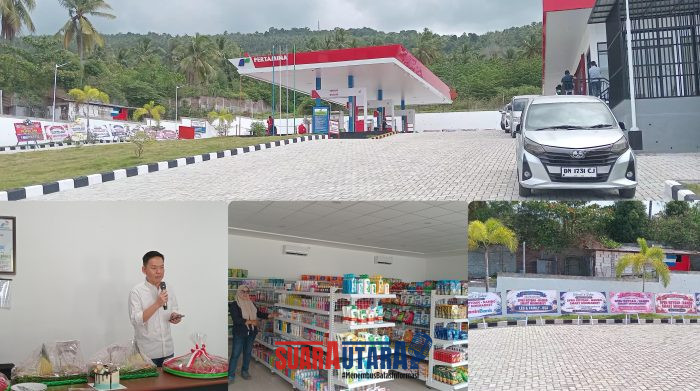 foto istimewa : Stenly saat berikan sambutan dan SPBU Koyoan Nambo