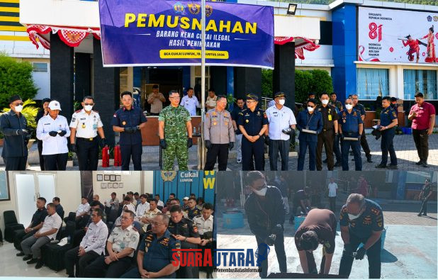 foto istimewa : Kepala KUPP Kls II Luwuk Hasfar Hadiri Pemisnahan Barang Bukti Rokok ilegal dan minuman Beralkohol ilegal