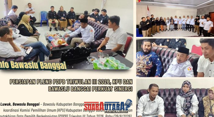 foto istimewa : Tampak Robongan Bawaslu di sambut oleh Jajaran Anggota dan sekertariat KPU Banggai di kantornya 