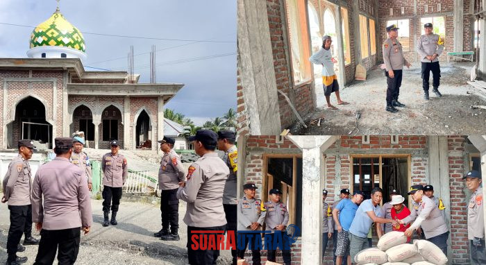 foto istimewa : 14 Sak Semen di serahkan Kapolsek Iptu I Wayan Sukarman.SH didampingi jajaran nyan