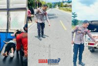 foto istimewa : Tampak anak korban lakalantas di desa dimpalon dengan barbuk mobil pic up warna putih