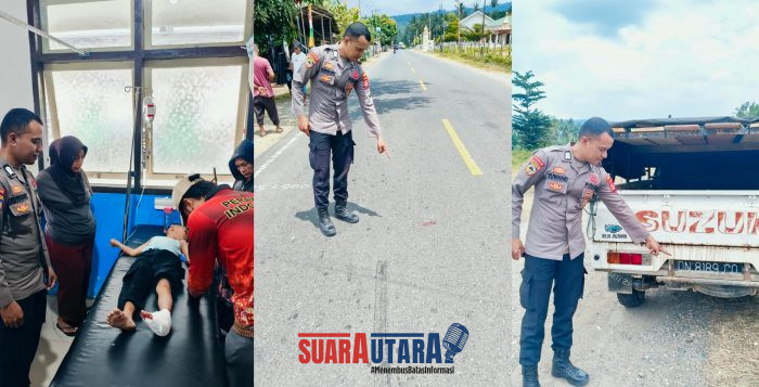 foto istimewa : Tampak anak korban lakalantas di desa dimpalon dengan barbuk mobil pic up warna putih
