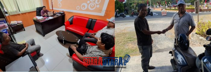 foto istimewa : Tampak pelaku pencurian dan pemilik motor di hadapan anggota polsek saat gelar RJ