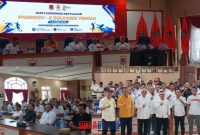 foto istimewa : Ketua Koni Banggai Ir H.Amirudin.SP.MP.MM saat Buka Rapat Koni persiapan menuju Porprov XMorowali sulteng didampingi Wabup Drs H Furqanuddi.MM bersama Sekda dan Kadispora