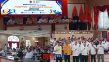 foto istimewa : Ketua Koni Banggai Ir H.Amirudin.SP.MP.MM saat Buka Rapat Koni persiapan menuju Porprov XMorowali sulteng didampingi Wabup Drs H Furqanuddi.MM bersama Sekda dan Kadispora