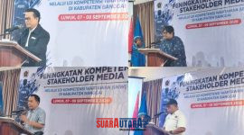 foto istimewa : Field Senior Manager JOB Tomori Sulawesi, Adrian Agung  Analisis pormalitas dan Komunikasi SKKMigas Kalsul,M.Ari Bagus Protomo,serta Mahmud Matangara, PWI Provinsi dan sekertaris PWI Banggai.