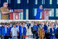 foto istimewa : Bupati banggai Ir H.Amirudin.SP.MP.MM saat Buka dan berikan Pesan Mahasiswa Peka terhadap Gempa