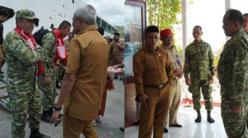foto istimewa : Danrem132/TDL Brigjen TNI Suntara Wisnu Tiba langsung disambut Bupati Balut Sofyan Kaefa dan jajaran unsur forkopimda 