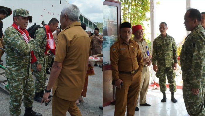 foto istimewa : Danrem132/TDL Brigjen TNI Suntara Wisnu Tiba langsung disambut Bupati Balut Sofyan Kaefa dan jajaran unsur forkopimda