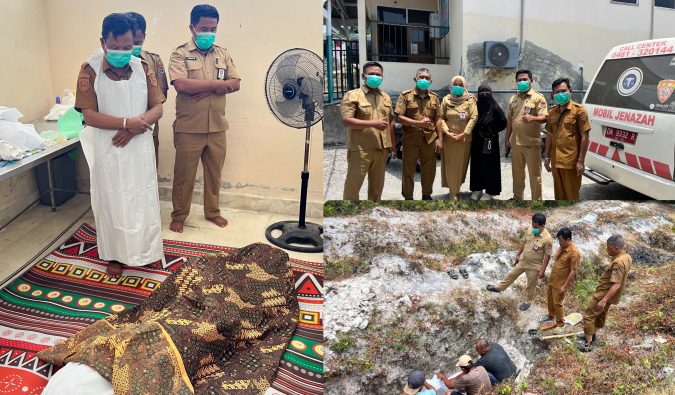 foto istimewa : Kadinsos banggai Haryadi Bola melakukan pengurusan jenazah tak Berkeluarga