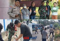 foto tampak Babinsa dan Bhabinkamtibmas lakukan kerja bakti