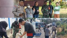 foto tampak Babinsa dan Bhabinkamtibmas lakukan kerja bakti