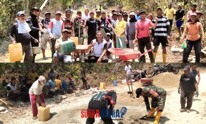 foto istimewa : Babinsa dan Warga lakukan pengecoran jalan berlubang bentuk keperdulian TNI Dan Warga 