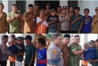 foto istimewa : Kapolsek Lamala Iptu I Wayan Sekarman.SH Bersama Camat Mantoh dan Danramil 1308-06 menyerahkan bantuan sembako pada warga masyarakat setempat 