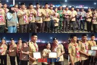 foto istimewa : Saat Sekda banggai Ramli Tongko di dampingi Ketua Kwarcab banggai Safrudin Hinelo.S.STP, M.Si, bersama jajaran unsur Forkopimda Serahkan pialah Bergilir