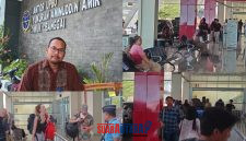 foto istimewa : Kepala Seksi Jasa Kerja Sama Kantor Unit Penyelenggara Bandar Udara (UPBU) Kelas II Syukuran Aminuddin Amir Luwuk, Eko Budi Haryono dan kondisi para penumpangbtujuan makassar dan manado