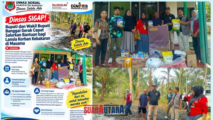 foto istimewa  : Saat Tim Dinsos Salurkan Bantuan Bupati Banggai Untuk Lansia Korban Kebakaran di masama
