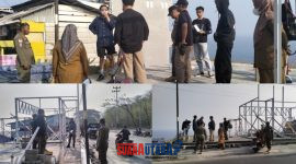 foto istimewa  : Lurah Bungin Timur Nurlina Lauba Bersama Dinas PUPR serta Sat Pol.PP berikan teguran pada pemilik bangunan yang sudah hampir memakan As Jalan serta di berikan Suara SP 1.